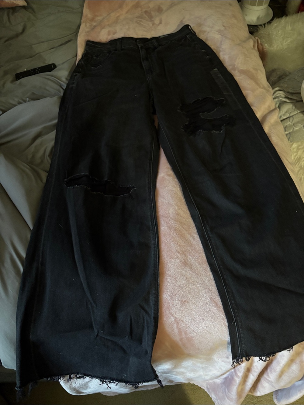 Garage Black Distressed Relaxed Wide-Leg Jeans